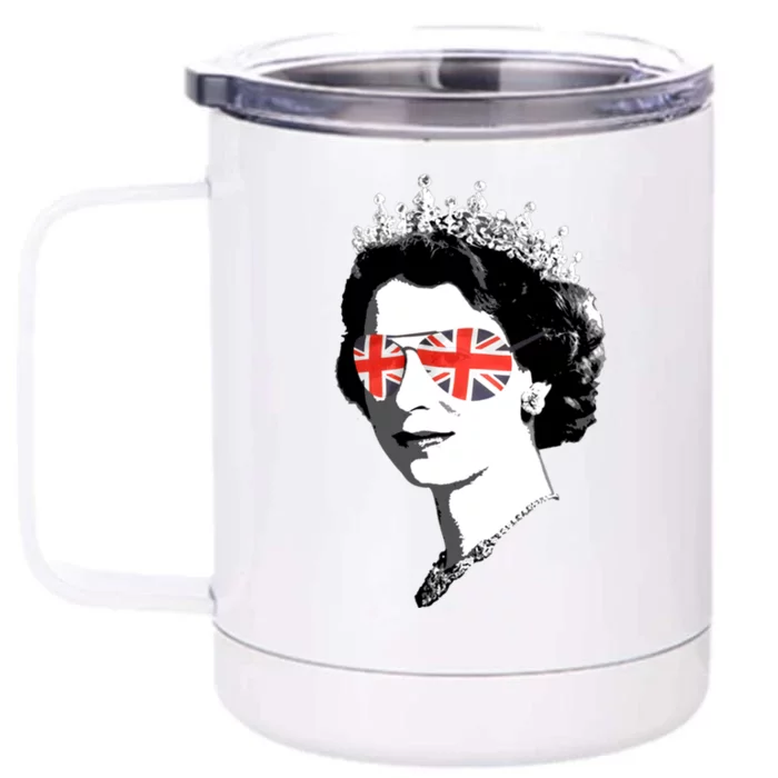 Queen Elizabeth Ii Sunglasses British Crown Union Jack Meme Great Gift Front & Back 12oz Stainless Steel Tumbler Cup