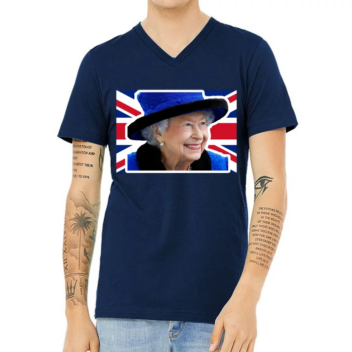 Queen Elizabeth II British Queen September 8 2022 Queen Of England UK Flag V-Neck T-Shirt