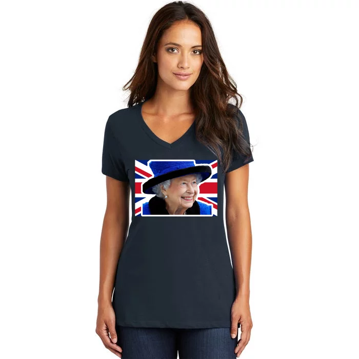 Queen Elizabeth II British Queen September 8 2022 Queen Of England UK Flag Women's V-Neck T-Shirt