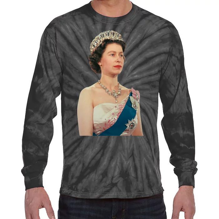 Queen Elizabeth's II British Crown Majesty Portrait Tie-Dye Long Sleeve Shirt