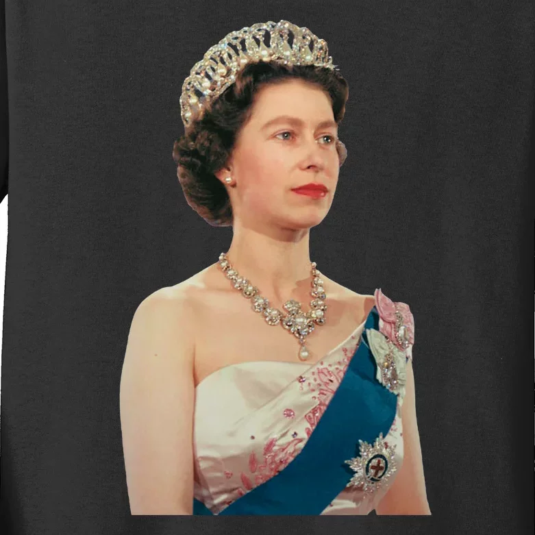 Queen Elizabeth's II British Crown Majesty Portrait Kids Long Sleeve Shirt