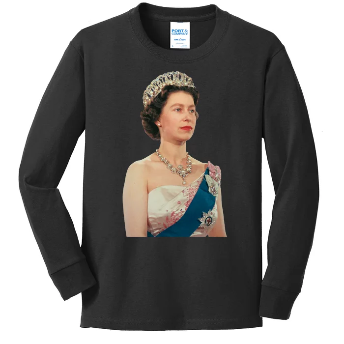 Queen Elizabeth's II British Crown Majesty Portrait Kids Long Sleeve Shirt