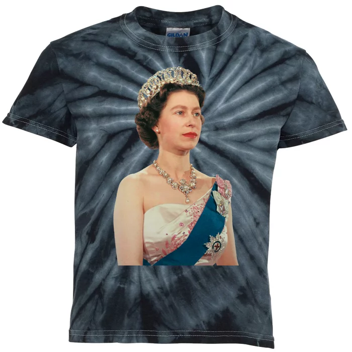 Queen Elizabeth's II British Crown Majesty Portrait Kids Tie-Dye T-Shirt