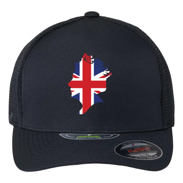 Queen Elizabeth II British Crown Union Jack Meme Flexfit Unipanel Trucker Cap