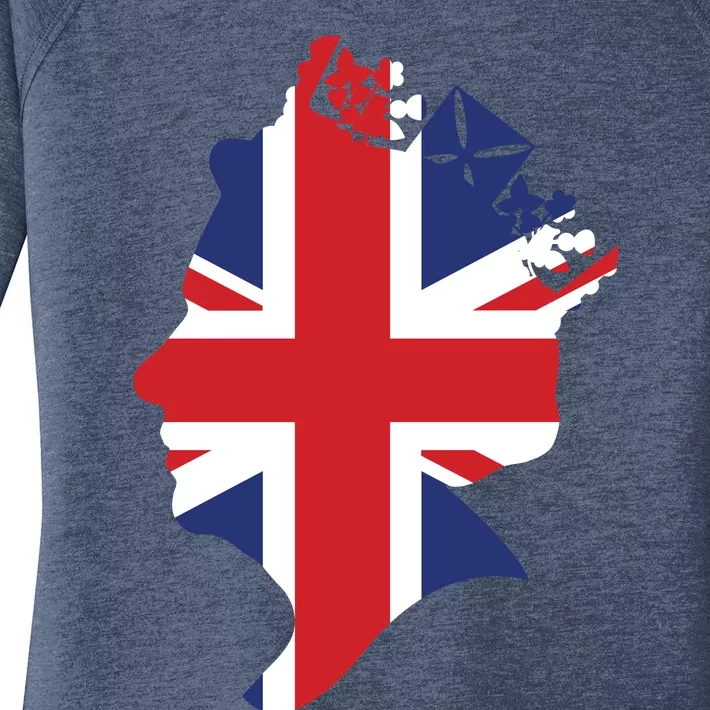 Queen Elizabeth II British Crown Union Jack Meme Women's Perfect Tri Tunic Long Sleeve Shirt