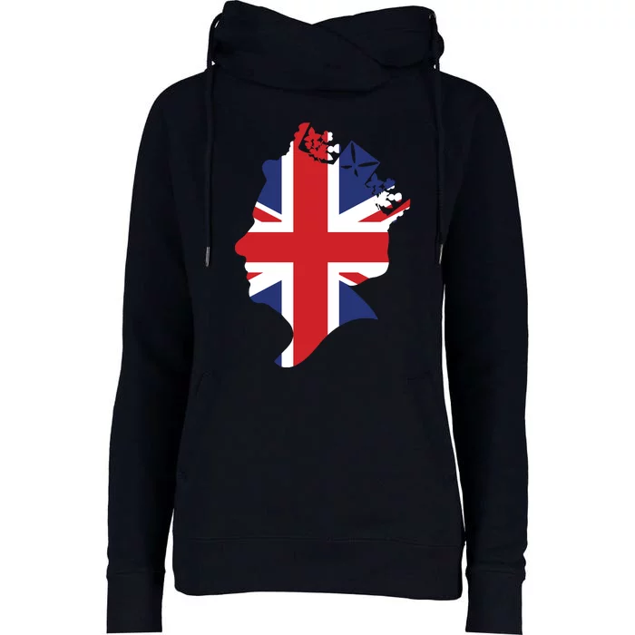 Queen Elizabeth II British Crown Union Jack Meme Womens Funnel Neck Pullover Hood