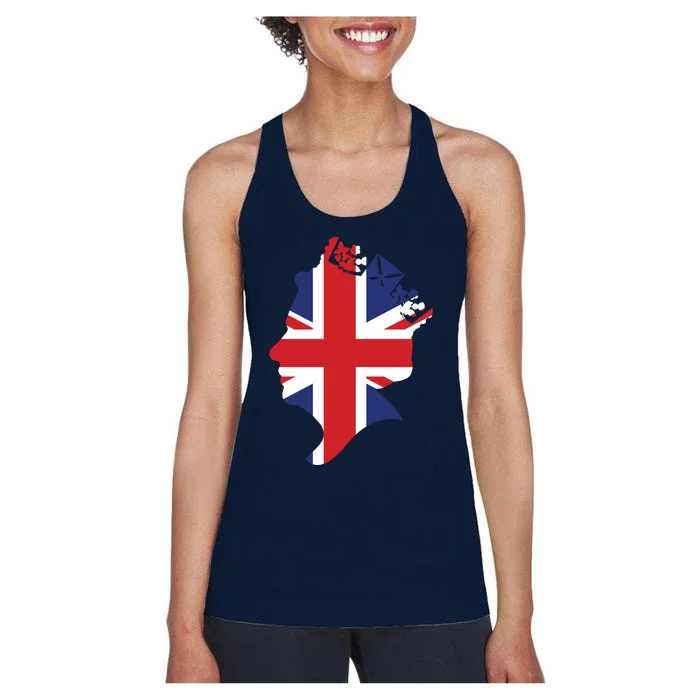 Queen Elizabeth II British Crown Union Jack Meme Women's Racerback Tank