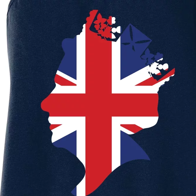 Queen Elizabeth II British Crown Union Jack Meme Women's Racerback Tank