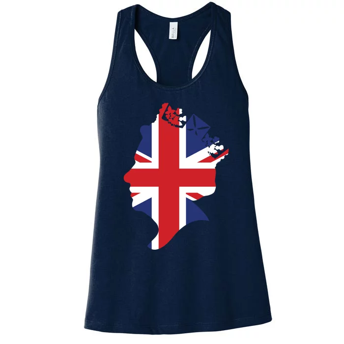 Queen Elizabeth II British Crown Union Jack Meme Women's Racerback Tank