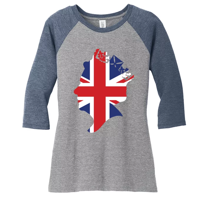 Queen Elizabeth II British Crown Union Jack Meme Women's Tri-Blend 3/4-Sleeve Raglan Shirt