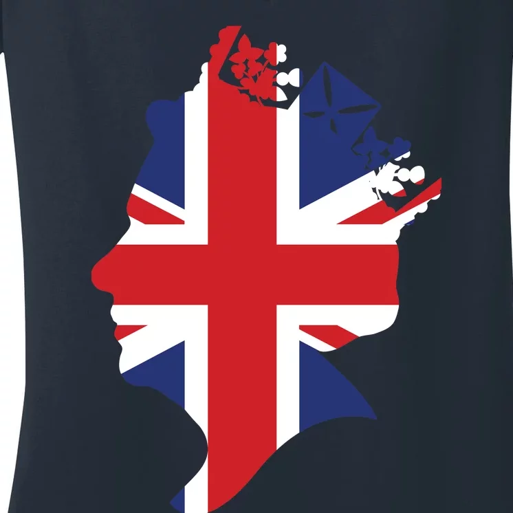 Queen Elizabeth II British Crown Union Jack Meme Women's V-Neck T-Shirt