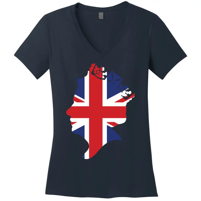 Queen Elizabeth II British Crown Union Jack Meme Women's V-Neck T-Shirt