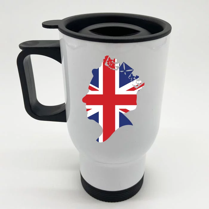 Queen Elizabeth II British Crown Union Jack Meme Front & Back Stainless Steel Travel Mug