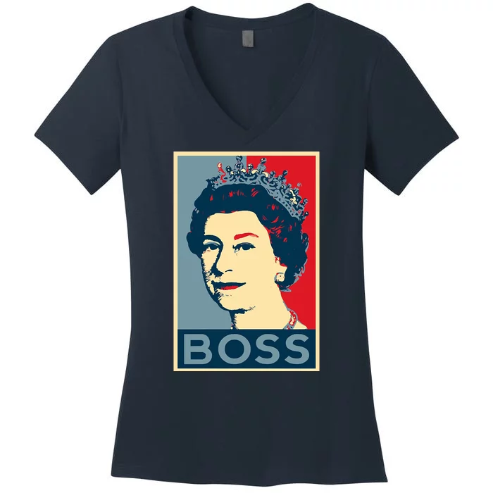 Queen Elizabeth II Boss Her Royal Highness Women's V-Neck T-Shirt