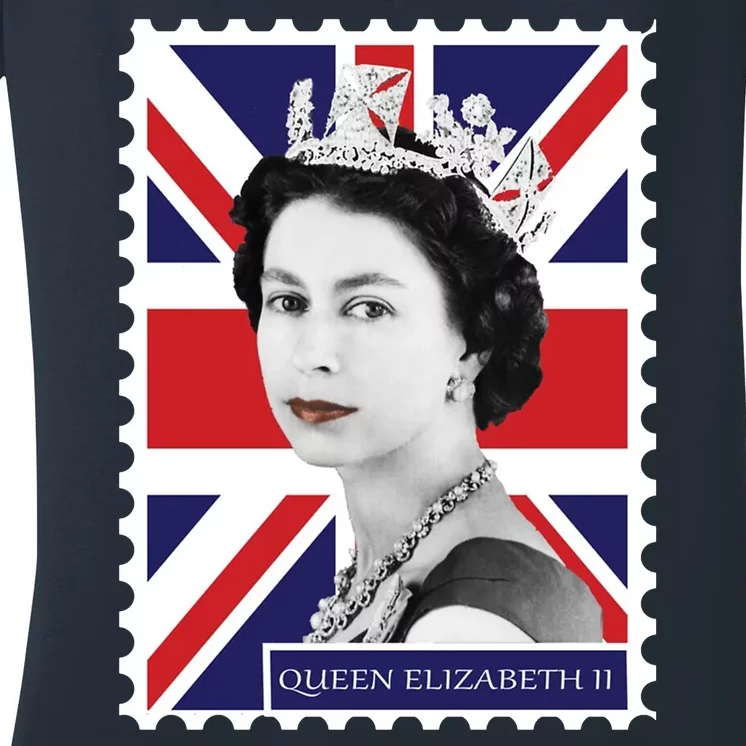 Queen Elizabeth II England Stamp Women's V-Neck T-Shirt