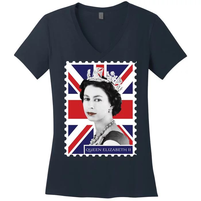 Queen Elizabeth II England Stamp Women's V-Neck T-Shirt