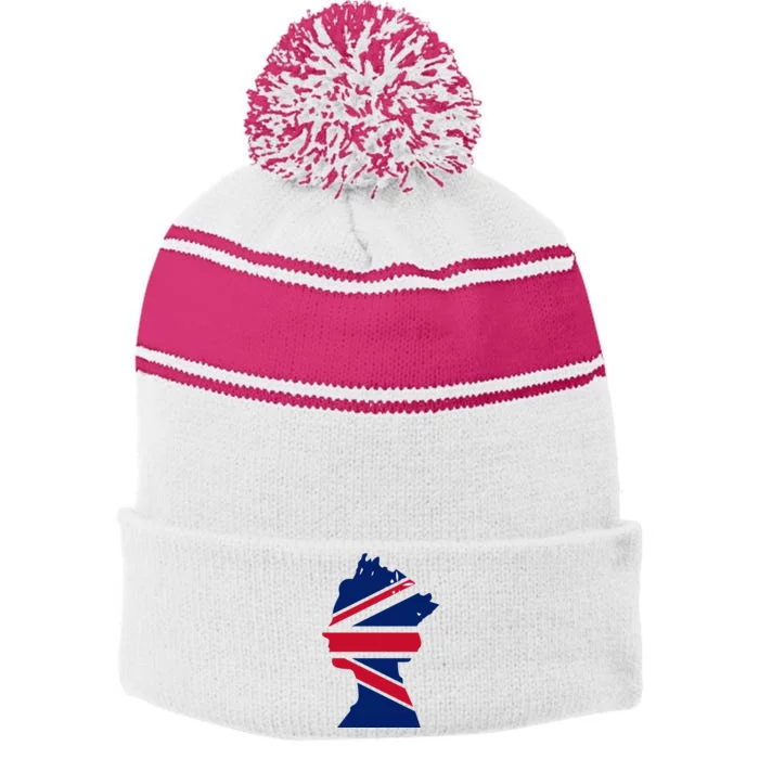 Queen Elizabeth Platinum Jubilee Celebration Queens 70th Anniversary Union Jack Stripe Pom Pom Beanie