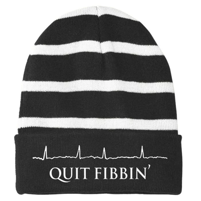 Quit Fibbin' Funny Cardiology Squad Heart Cardiac Nurse Striped Beanie with Solid Band