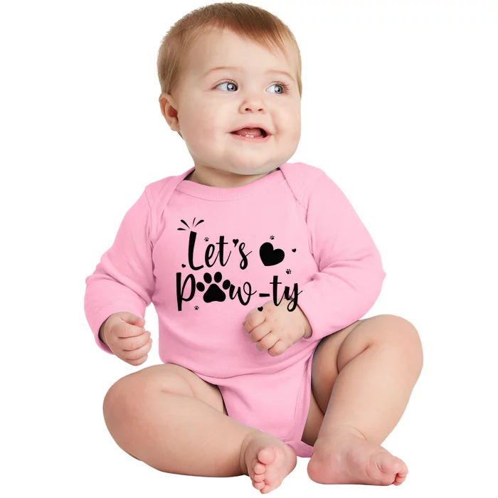 q6bA Funny Let's Pawty Dog Birthday Dog Mom Birthday Party Baby Long Sleeve Bodysuit