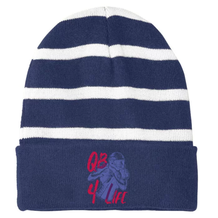 Quarterback For Life Football Player Striped Beanie with Solid Band