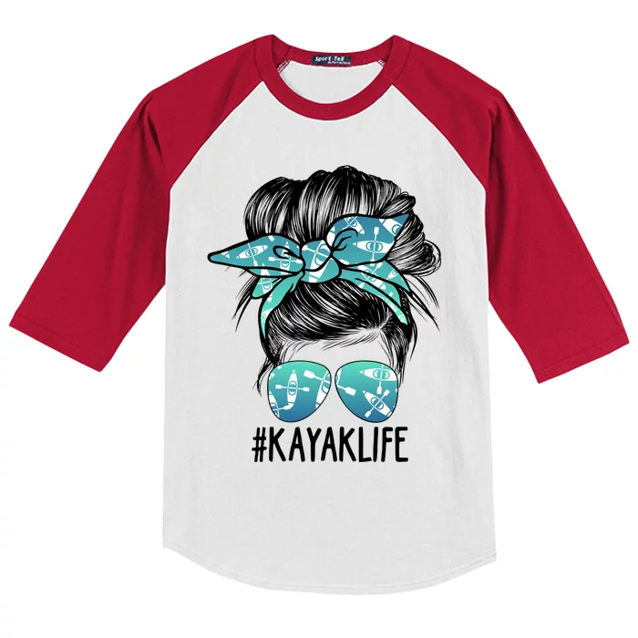 Q6m0 Funny Messy Bun Kayak Mom Kayaking Boating Lover Gift Kids Colorblock Raglan Jersey