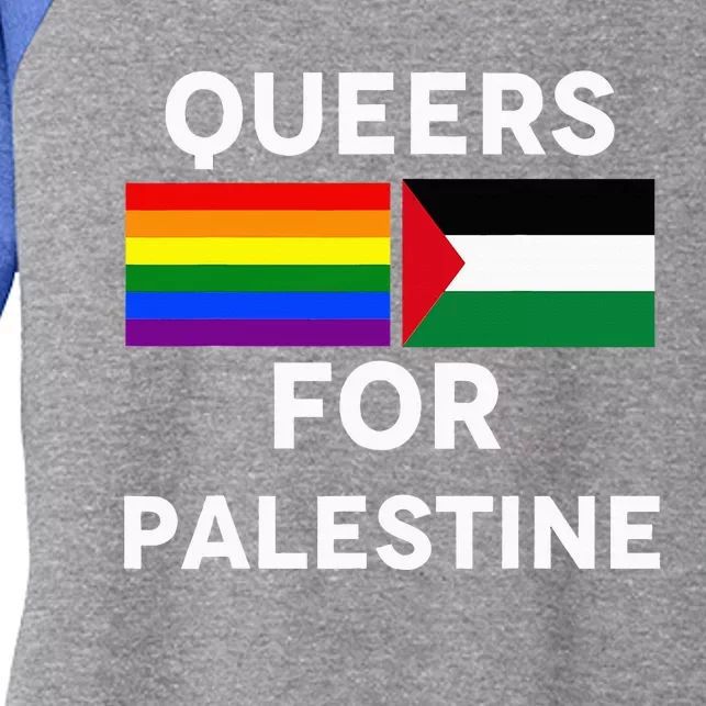 Queers For Palestine Women's Tri-Blend 3/4-Sleeve Raglan Shirt