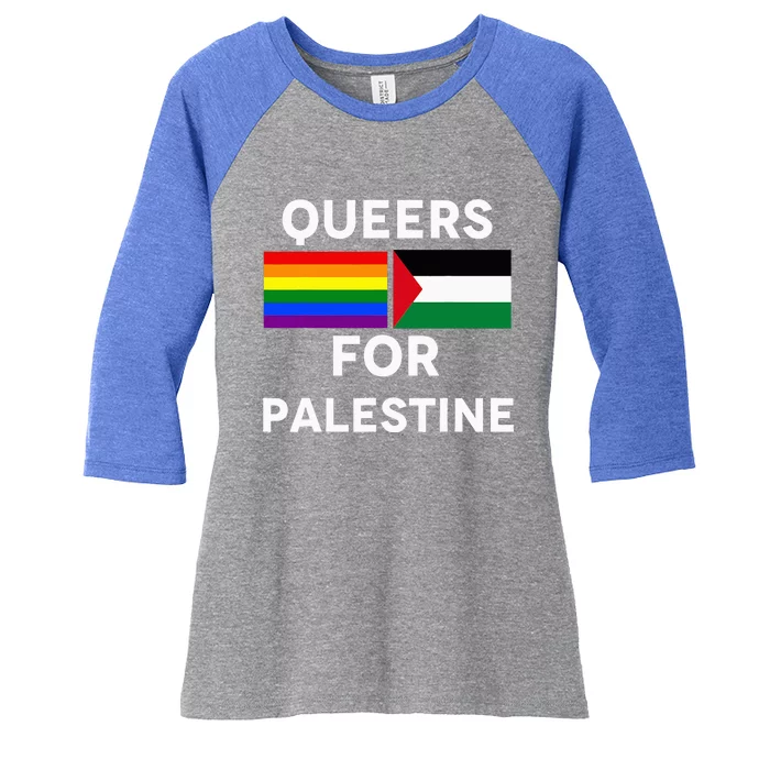 Queers For Palestine Women's Tri-Blend 3/4-Sleeve Raglan Shirt