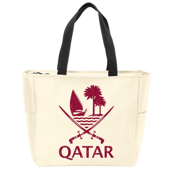 Qatar Flag Qatari Emblem Arms Zip Tote Bag