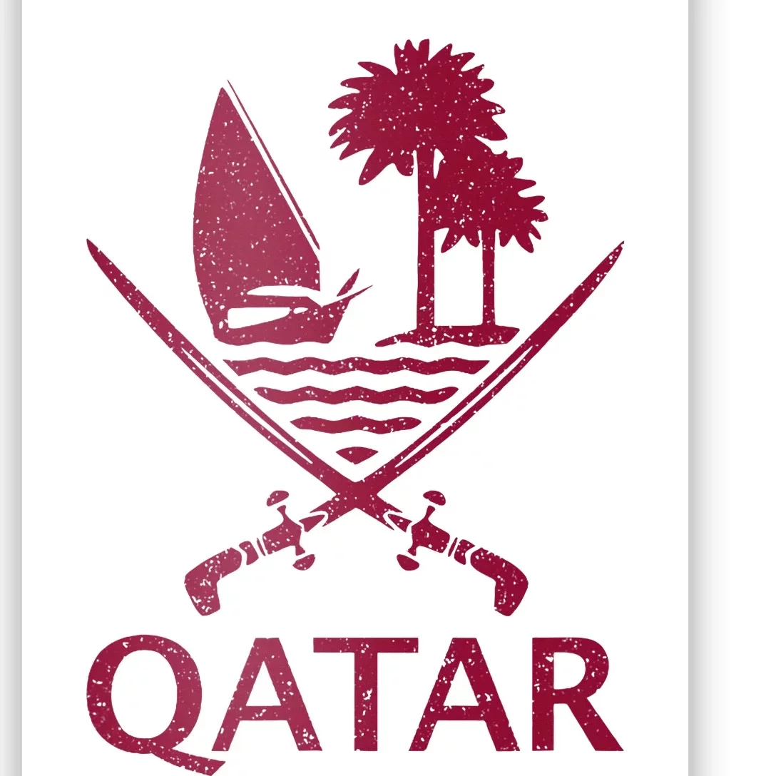 Qatar Flag Qatari Emblem Arms Poster