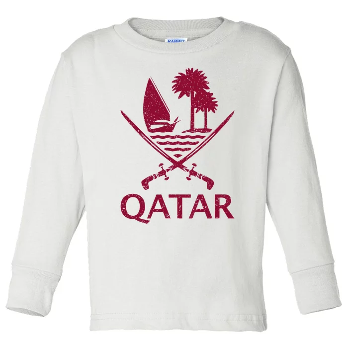 Qatar Flag Qatari Emblem Arms Toddler Long Sleeve Shirt