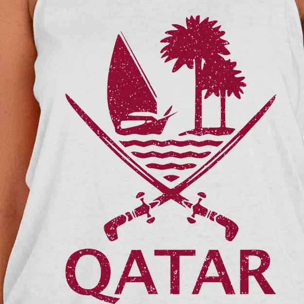 Qatar Flag Qatari Emblem Arms Women's Knotted Racerback Tank