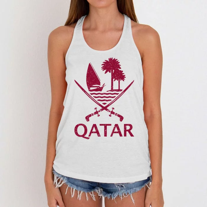 Qatar Flag Qatari Emblem Arms Women's Knotted Racerback Tank