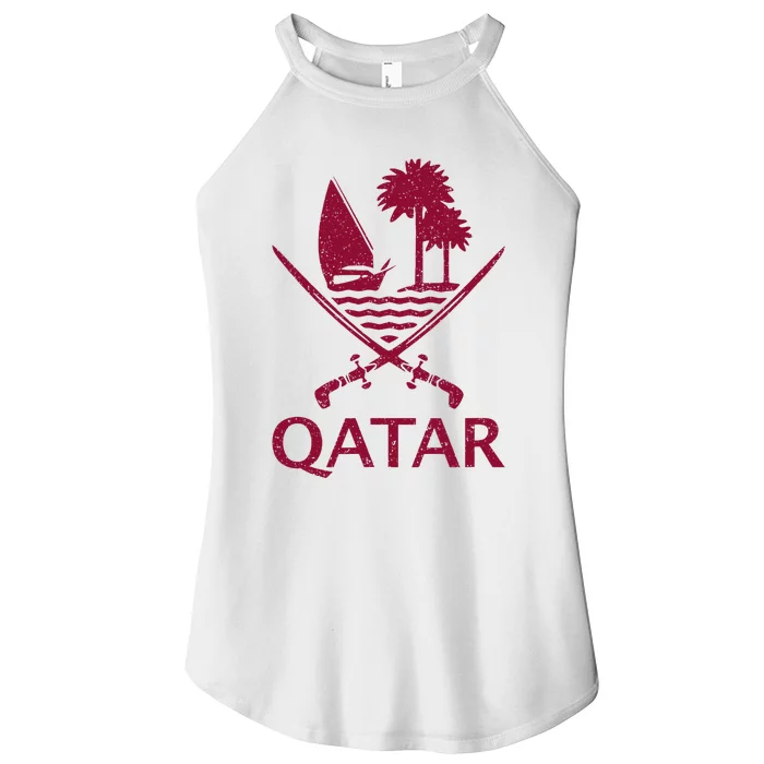 Qatar Flag Qatari Emblem Arms Women’s Perfect Tri Rocker Tank