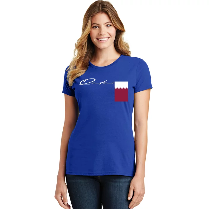 Qatar Flag Signature Patriotic Pole Cool Gift Women's T-Shirt