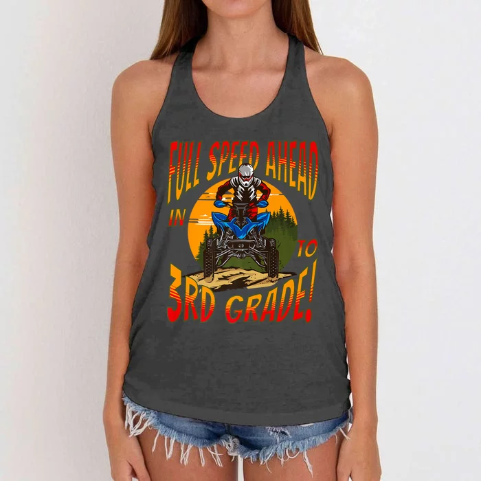 Quad Full Speed Ahead To 3rd Grade Back To School Happy First Day Of 3rd Grade Women's Knotted Racerback Tank