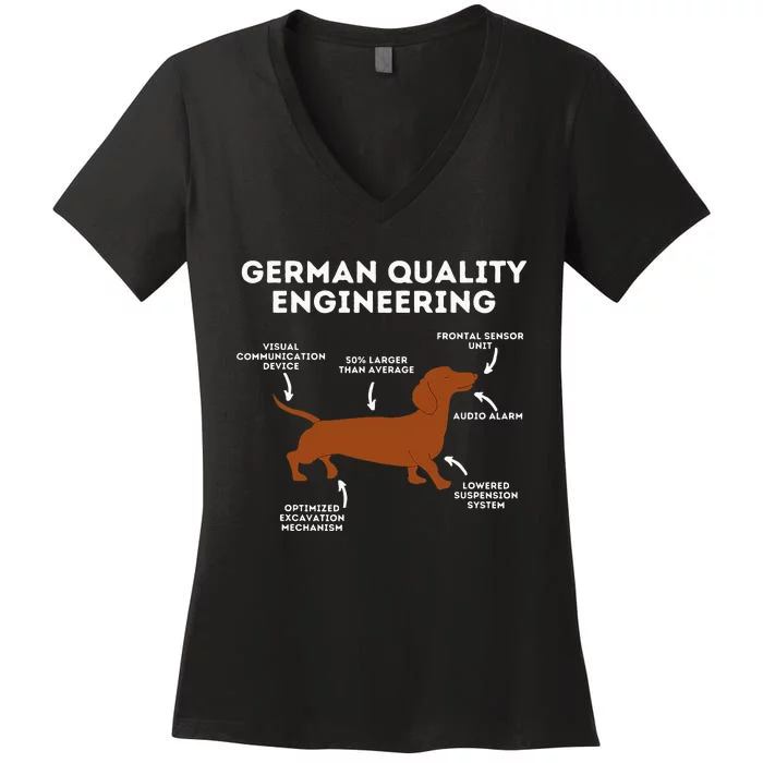 Quality German Engineering Dachshund Lover Wiener Dog Women's V-Neck T-Shirt