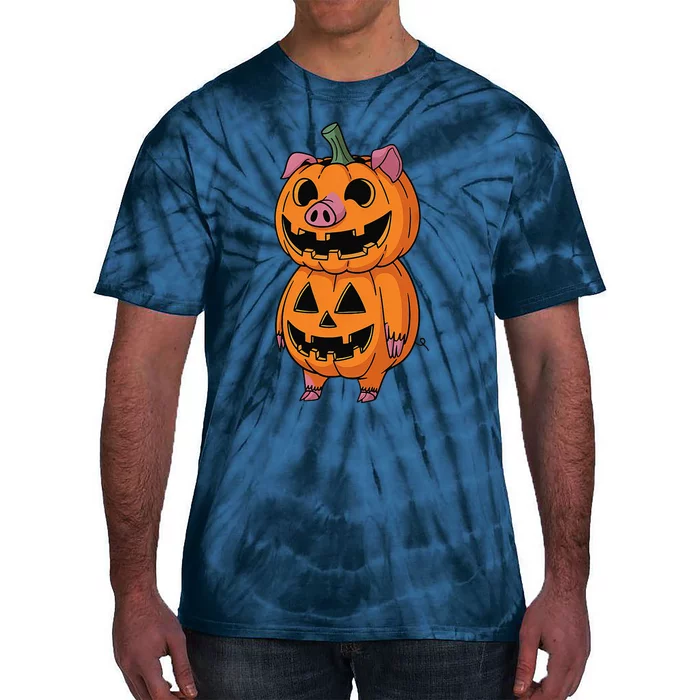 Quirky Halloween Pig Pumpkin Fusion Comic Tie-Dye T-Shirt