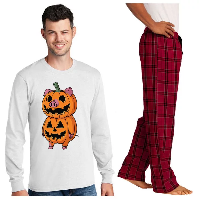 Quirky Halloween Pig Pumpkin Fusion Comic Long Sleeve Pajama Set