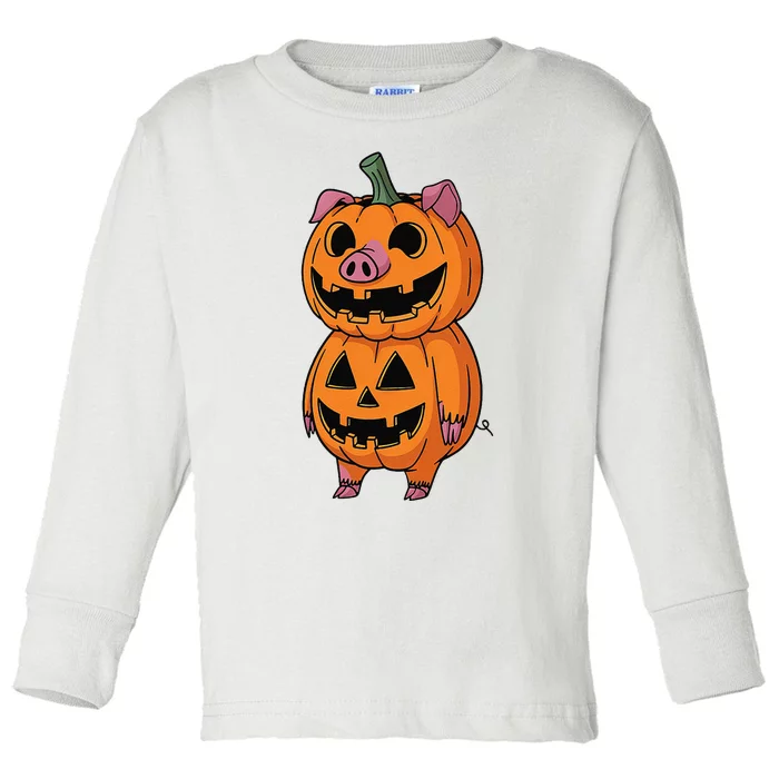 Quirky Halloween Pig Pumpkin Fusion Comic Toddler Long Sleeve Shirt