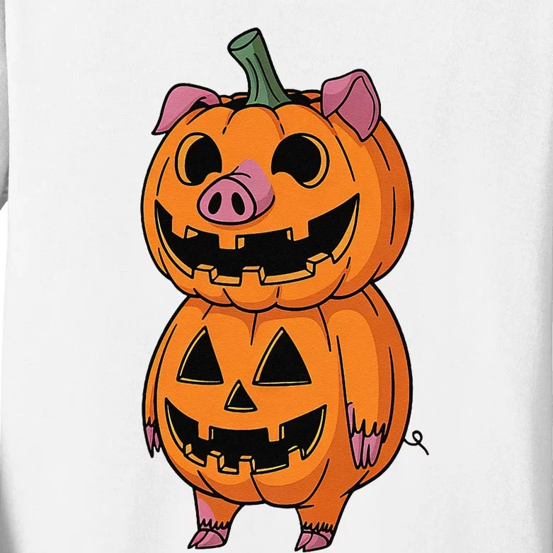 Quirky Halloween Pig Pumpkin Fusion Comic Kids Long Sleeve Shirt