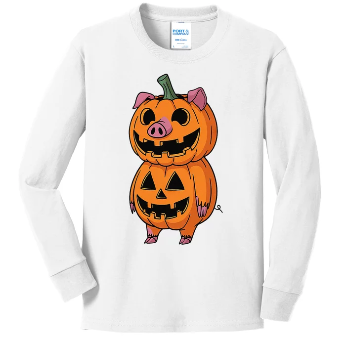 Quirky Halloween Pig Pumpkin Fusion Comic Kids Long Sleeve Shirt