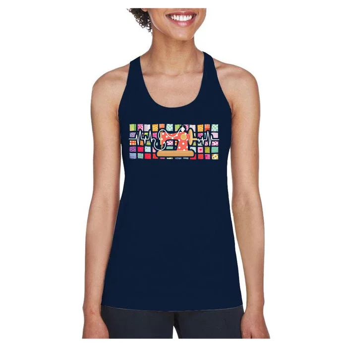 Quilter Heartbeat Sewing Quilting Stitching Sewist Sewer Women's Racerback Tank