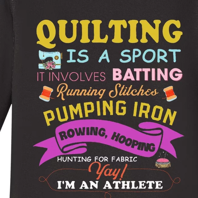 Quilting Is A Sport Funny Quilt Sayings Sewer Quilter Baby Long Sleeve Bodysuit