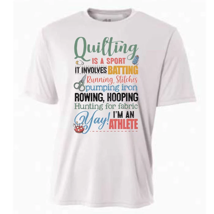 Quilting Is A Sport It Involves Batting Running Stitches Pumping Iron Cooling Performance Crew T-Shirt