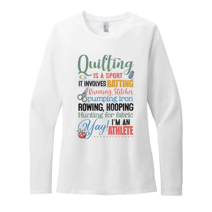 Quilting Is A Sport It Involves Batting Running Stitches Pumping Iron Womens CVC Long Sleeve Shirt