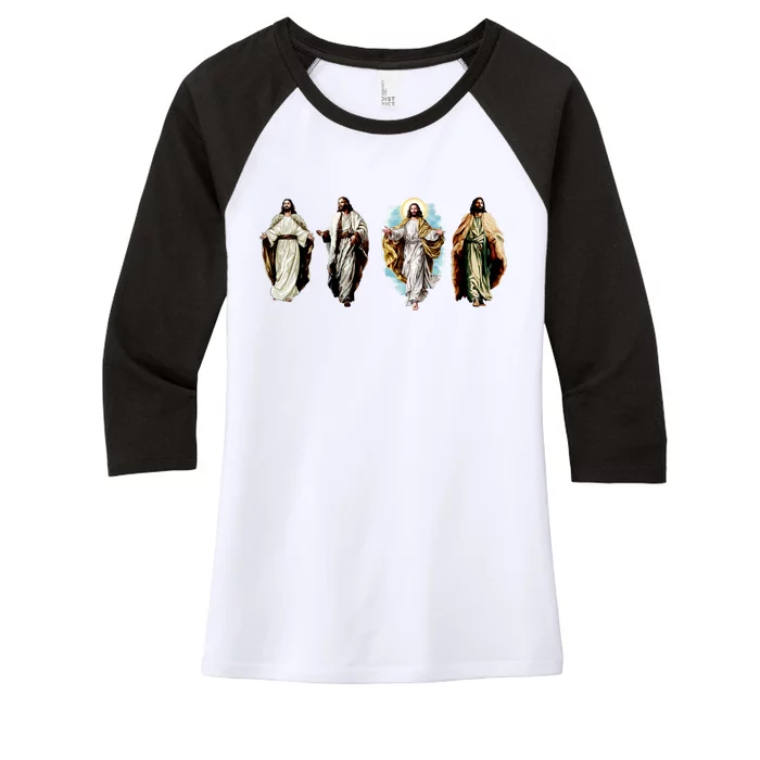 Quad Jesus Art Women's Tri-Blend 3/4-Sleeve Raglan Shirt