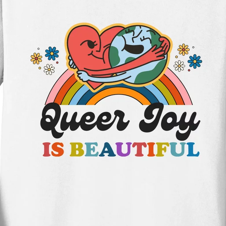 Queer Joy Is Beautiful Rainbow Pride Month Lesbian Kids Long Sleeve Shirt