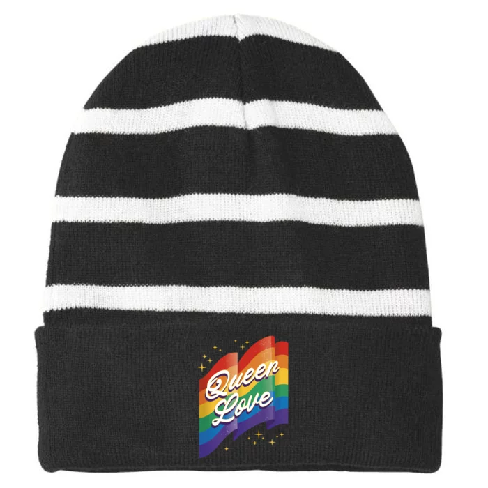 Queen Love LGBTQ Flag Striped Beanie with Solid Band