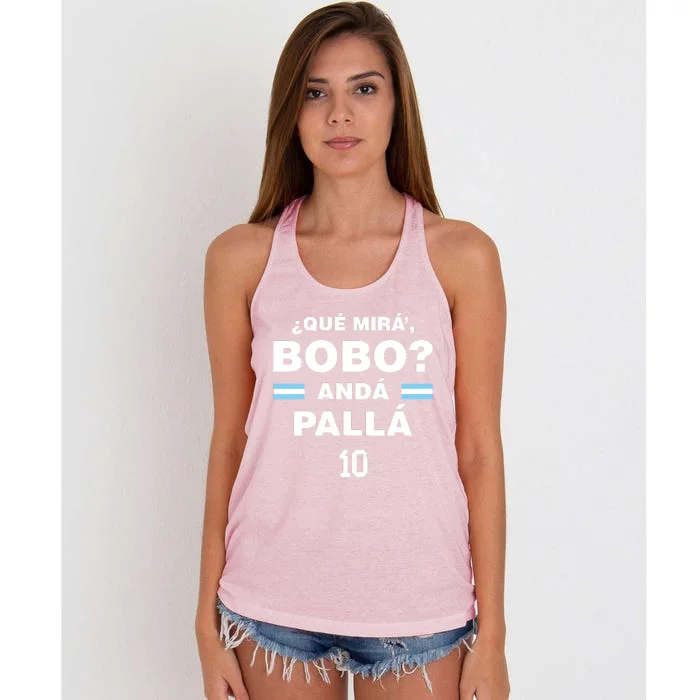 Que Mira´Bobo Argentina 10 Women's Knotted Racerback Tank