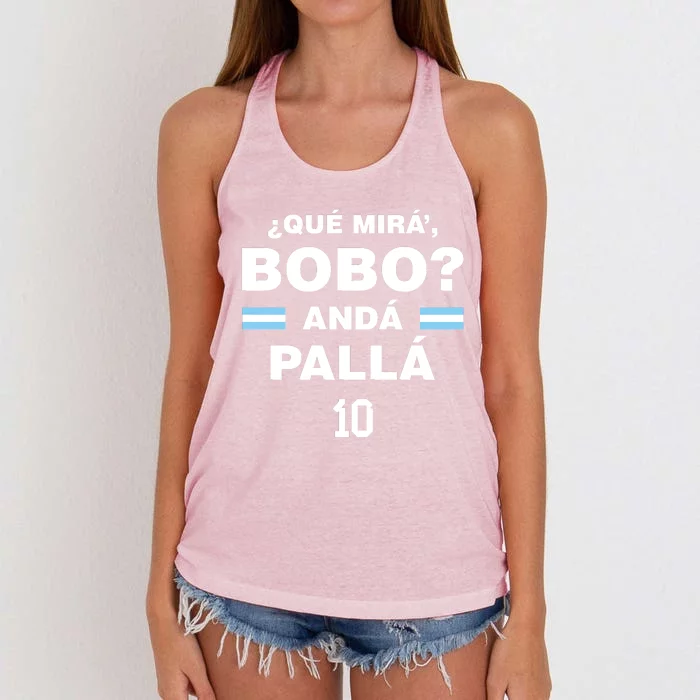 Que Mira´Bobo Argentina 10 Women's Knotted Racerback Tank